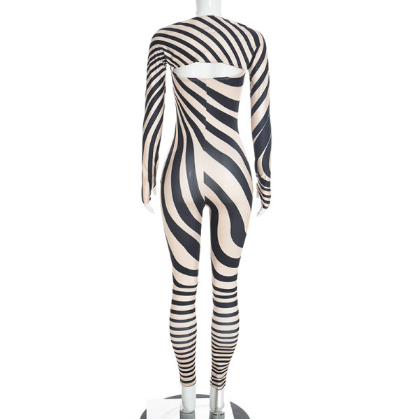 Striped long sleeved finger shawl strapless one-piece pants set D26ST285
