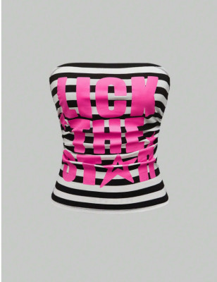 Striped strapless printed vest A1051125831222