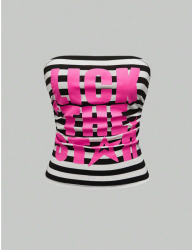 Striped strapless printed vest A1051125831222