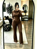 Hoodie sweatshirt kangaroo pocket top, tight fitting micro flared pants two-piece set A1086824579743