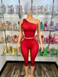 High elasticity bright perspective long sleeved top+mid pants 2-piece set FF1528