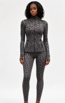 Leopard print long sleeved zipper top tight pants set A1089111872433 Leopard print long sleeved zipper top tight pants set A1089111872433