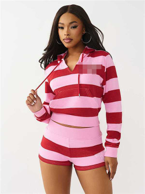 Offset embroidered shorts sweatshirt striped set A1036415312492