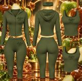 Embroidered tight long sleeved micro flared cropped pants two-piece set A1087688068358