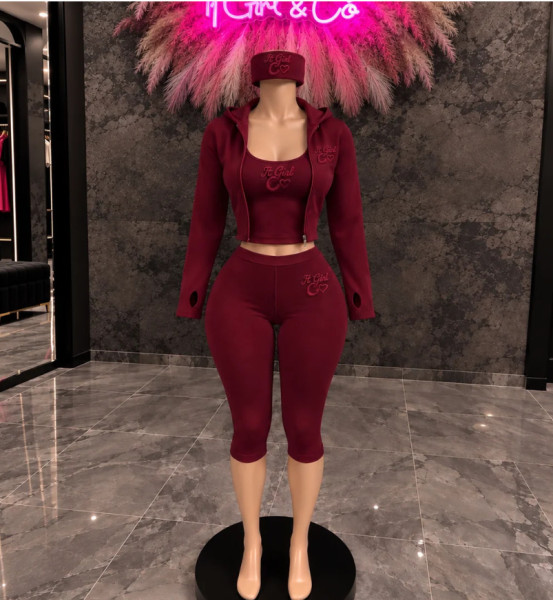 Embroidered tight long sleeved micro flared cropped pants two-piece set A1087688068358