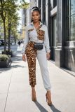Leopard print splicing color blocking set CM60923