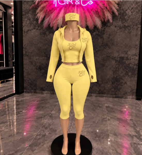 Embroidered tight long sleeved micro flared cropped pants two-piece set A1087688068358