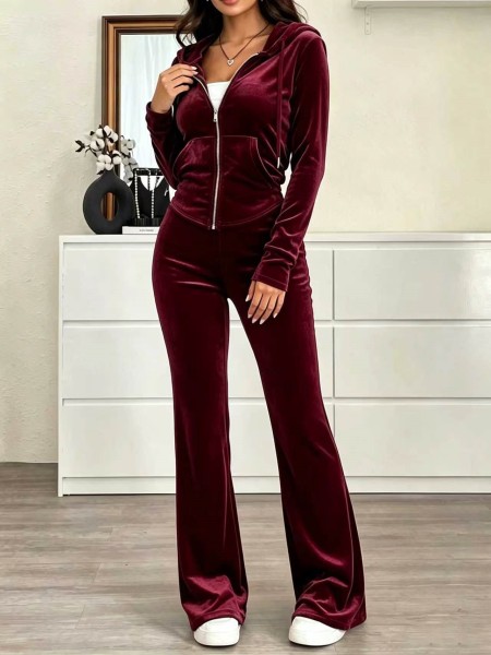 Two piece set of gold velvet high waisted bell bottom pants A1074215239579