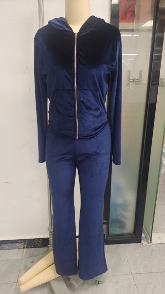 Two piece set of gold velvet high waisted bell bottom pants A1074215239579