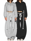 Coarse rope strap hooded top, wide leg pants two-piece set HR25072