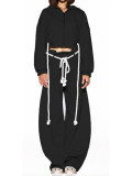 Coarse rope strap hooded top, wide leg pants two-piece set HR25072