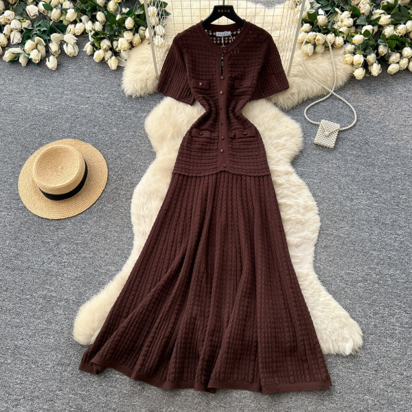 High waisted A-line long skirt A1046932976504