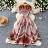 Geometric plaid A-line dress A1066661087014