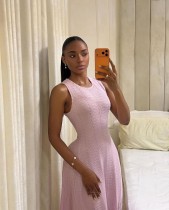 Knitted heavy industry nail bead round neck sleeveless dress A-line skirt A997694897349 Knitted heavy industry nail bead round neck sleeveless dress A-line skirt A997694897349
