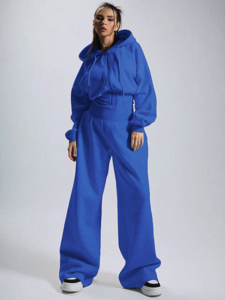 Velvet hooded drawstring zipper jumpsuit wide leg sweatpants jumpsuit HR26052