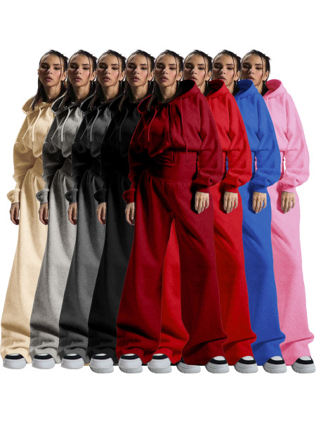 Velvet hooded drawstring zipper jumpsuit wide leg sweatpants jumpsuit HR26052