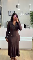 Collar long sleeved metal buckle waist knitted dress A981497376989 Collar long sleeved metal buckle waist knitted dress A981497376989