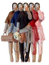 Fake two-piece spliced long sleeved top with stripes, ribbons, straps, shorts, two-piece set HR26053