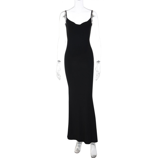 Sparkling butterfly decoration solid color suspender backless dress D6121108X