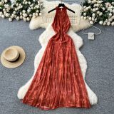 Hanging neck sleeveless dress W949157101051