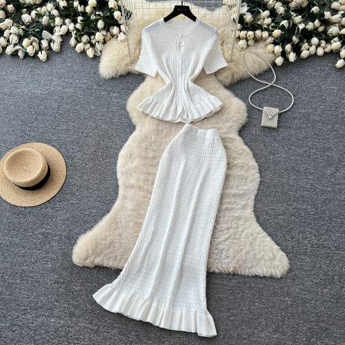 Knitted ruffle edge two-piece set W1056402475362