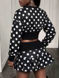 Wave point waist cinching pleated skirt set FC1616
