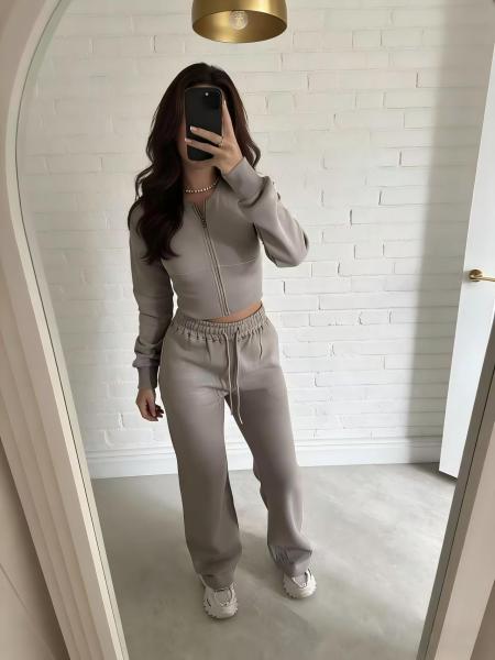 Zipper cardigan straight leg pants set A1005088466922