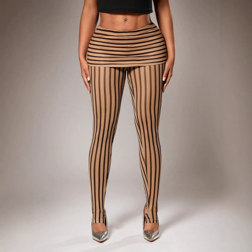 Retro low rise vertical striped bottom pants skirt A1088336427219