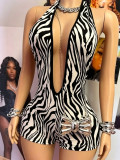 Cow print hanging neck jumpsuit for women, deep V-neck tight jumpsuit FC1611