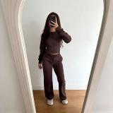 Zipper cardigan straight leg pants set A1005088466922