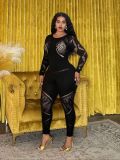 Hollow out rhinestone long sleeved jumpsuit A1063583472977
