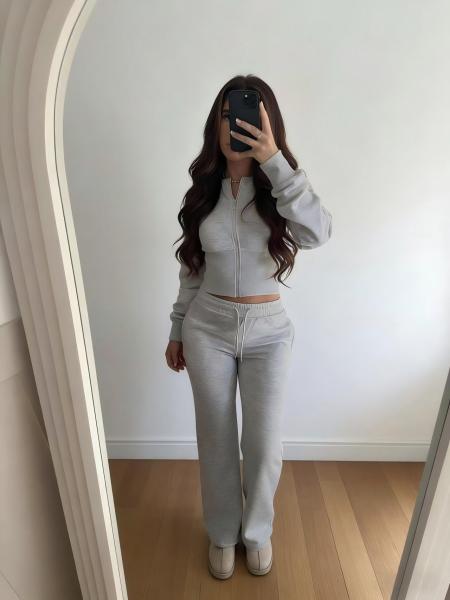 Zipper cardigan straight leg pants set A1005088466922