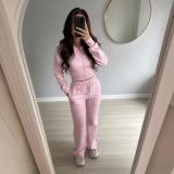 Zipper cardigan straight leg pants set A1005088466922