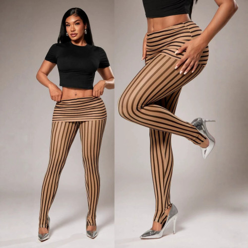Retro low rise vertical striped bottom pants skirt A1088336427219