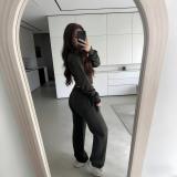 Zipper cardigan straight leg pants set A1005088466922