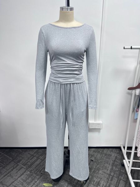 Two piece set of loose fitting wide leg pants with beautiful back TFE8124-H