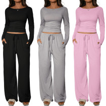 Two piece set of loose fitting wide leg pants with beautiful back TFE8124-H Two piece set of loose fitting wide leg pants with beautiful back TFE8124-H
