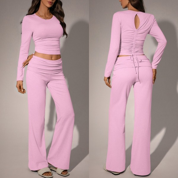 Two piece set of crop top and pants with exposed navel TFE8145-H
