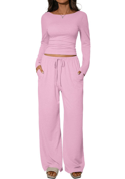 Two piece set of loose fitting wide leg pants with beautiful back TFE8124-H