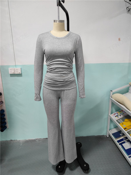 Two piece set of crop top and pants with exposed navel TFE8145-H