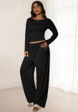 Two piece set of loose fitting wide leg pants with beautiful back TFE8124-H