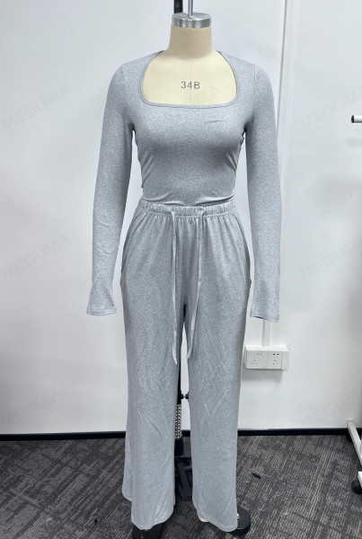 Square collar long sleeved short top and long pants set TFE8112-H