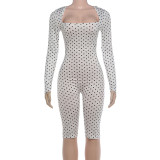 Tight low cut polka dot long sleeved jumpsuit K6Q14570A