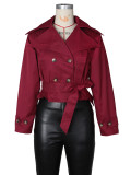 Collar tied double breasted short windbreaker jacket G0776