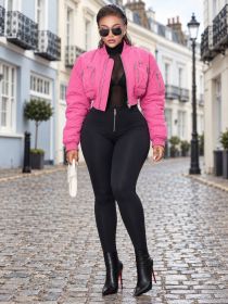 Lingge Quilted Cotton Jacket, Baseball Jacket, Zipper Pocket Jacket G0793