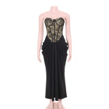 Chest sexy lace pleated extra long dress dress JH26460P