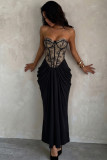 Chest sexy lace pleated extra long dress dress JH26460P