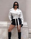 Collar tied double breasted short windbreaker jacket G0776