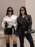 Collar tied double breasted short windbreaker jacket G0776
