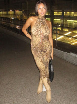Bareback strap neck hanging leopard print dress Y00201 Bareback strap neck hanging leopard print dress Y00201